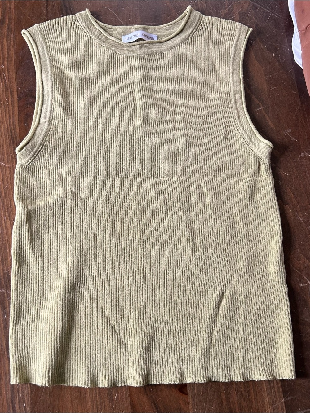 Neutral Ground Large Sleeveless Rib Knit Tank Top — Olive Green